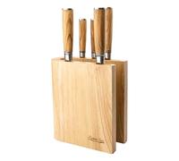 Katana Saya Olive Wood Set di 6 coltelli con ceppo, coltelli da chef, da intaglio, da pane, multiuso e da cucina, ceppo in legno Olive Wood, acciaio inossidabile giapponese VG-10 Damasco