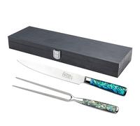 Katana Saya Set di coltello e forchetta da intaglio Pearl - Acciaio Damasco VG-10 ad alto tenore di carbonio per estrema resistenza e affilatura - Manico in acrilico con motivo Abalone