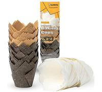 katbite Set di coppette da 200pcs a Tulipano Involucri usa e getta standard per cupcake Formine per feste di Natale di compleanno di colore bianco, marrone chiaro, marrone scuro