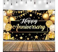KatchOn, Banner Happy Anniversary Nero e Oro - XtraLarge, 183 x 111 cm | Decorazioni per Feste, Sfondo e Matrimonio