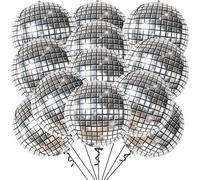 KatchOn, Silver Disco Ball Balloons - 22 Inch, Pack of 12 | Shiny Disco Ball for Disco Party Decorations | 4D Sphere Disco Balloons for Disco Bachelorette Party Decorations | Silver Birthday Decor