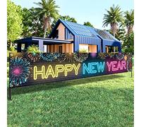 KatchOn, XtraLarge Neon Happy New Year Banner - 300 x 50 cm | Banner per cantiere di Capodanno 2024 | Cartello per cantiere di Capodanno, decorazioni NYE 2024 | Decorazioni per l'anno nuovo 2024,