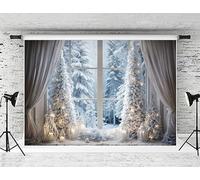Kate 2.2x1.5m Finestra di Natale Sfondo Xmas Wonderland Albero di pino Candele Decorazione Fotografia Sfondo Buon Natale Studio Props