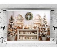 Kate 2.2x1.5m Natale cucina Backdrops White Cupboard Tableware Wreath Pine Decorazione Fotografia Background Famiglia Party Photo Studio Props