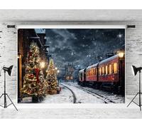Kate 2.2x1.5m Sfondo invernale del treno di Natale Albero di Natale Sfondo fotografico Fiocco di neve Paesaggio di pino Sfondi per la vigilia di Natale Puntelli per lo studio fotografico