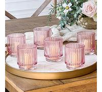 Kate Aspen - Portacandele votivo in vetro a coste, stile vintage, 6 pezzi, decorazione rosa, decorazione bohémien, decorazione per mensole, aspetto oro rosa, regalo perfetto per hostess