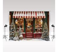 Kate Christmas Store Fondale fotografico 2,2x1,5 m Albero di Natale Retro Hot Cocoa Store Inverno Neve Bambino Adulto Ritratto di famiglia Sfondo decorativo Photocall Photo Studio