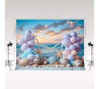 Kate Fondale fotografico 2,2x1,5 m Mare Spiaggia Palloncino colorato Sirena Sfondo Ragazza Principessa Torta di compleanno Smash Party Decor Sfondo