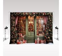 Kate Fondale fotografico con finestra natalizia verde, 3 x 3 m, vintage, per foto di Natale, ritratto di famiglia, decorazione per feste di Natale, atmosfera retrò, sfondo per riprese video