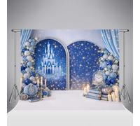 Kate Fondale fotografico libro castello blu 10x6.5ft/3x2m per cake smash | Libro stellato, castello blu, carrozza e orologio per compleanni da principessa, baby shower e cake smash