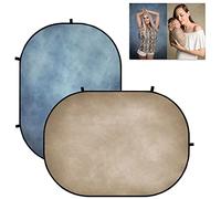 Kate Fondale pieghevole da 1,5 x 2 m, sfondo marrone chiaro su entrambi i lati, texture blu, sfondo ritratto pop up, custodia per il trasporto inclusa