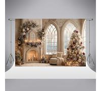 Kate Fondali fotografici con albero di fiori natalizio decorato 2,5x2,5 m finestre dal pavimento al soffitto castello per interni sfondo per foto di compleanno per bambini decorazioni per feste