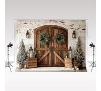 Kate Photography Sfondi 2.2x1.5m/7x5piedi Natale Rustico Porta di Legno Ghirlande Alberi di Natale innevati Sfondo Bambini Compleanno Ritratto di Famiglia Sfondo Fotografico