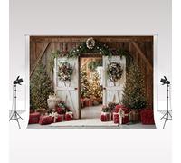 Kate Photography Sfondi 3x2.5m/10x8piedi Natale Rustico Porta di Legno Fienile Alberi di Pino Plaid Regali Sfondo Bambini Compleanno Ritratto di Famiglia Sfondo Fotografico