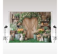 Kate Primavera Pasqua Bunny Garland Barn Door Fotografia Sfondo 3x3m/10x10ft Uova di Pasqua Floreale Decorativo Bambini Compleanno Ritratto Foto Sfondo Studio