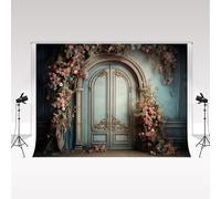 Kate Retro Door Fotography Diepli 10x10ft/3x3m Porta blu Puntelli decorativi per arco floreali rosa per bambini Ritratto per adulti Sfondo Foto Studio Photocall