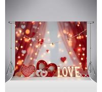 Kate San Valentino Love Lights Sfondo fotografico 8x8ft/2.5x2.5m Lettere d'amore Sfondo ritratto Luci a stringa Tende rosse Sfondi per addio al nubilato di nozze Accessori per cabine fotografiche