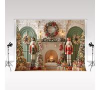 Kate Sfondi per fotografia natalizia 3x3m/10x10 piedi Camino di Natale Soldato Moderno Muro di mattoni bianchi Sfondo per bambini Compleanno Ritratto di famiglia Sfondo fotografico