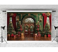 Kate Sfondo albero di Natale 3x2m Retro muro verde 3D Sfondo natalizio Tenda rossa Ghirlanda Bambino Fotografia Sfondo Natale Studio fotografico Photophone