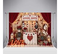 Kate Sfondo foto chiosco baci San Valentino 7x5ft/2.2x1.5m per matrimoni | Chiosco dei baci, rose rosse, cuori e cavallo da giostra per coppie a San Valentino, feste e angoli foto di nozze