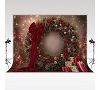 Kate Sfondo Fotografico 10x6.5ft Natale Ghirlanda Rosso Fiocco Regali Luci