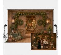 Kate Sfondo Fotografico 6.5x6.5ft Rustico Fienile Natale Ghirlanda Luci