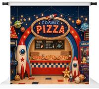Kate Sfondo fotografico compleanno spazio pizza razzi per bambini, 2x2m | Fondale per cake smash con pianeti, Sfondo per feste spaziali, Telo in microfibra per ritratti di bambini