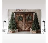 Kate Sfondo fotografico natalizio 3x2m/10x6.5piedi Porta di fienile in legno invernale Ghirlanda di pini Sfondi fotografici Ritratto di famiglia Sfondo decorativo Photozone