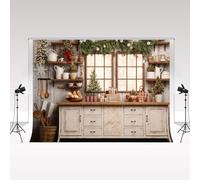 Kate Sfondo fotografico natalizio per cucina, 3 x 3 m, vintage, per foto di Natale, ritratto di famiglia, decorazione per feste di Natale, decorazione per club, atmosfera retrò, sfondo per riprese