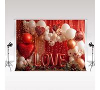 Kate Sfondo fotografico per San Valentino 3x2m/10x6.5piedi Palloncini a forma di cuore rosso Rose Ragazza Compleanno Adulto Romantico Festa Ritratto di famiglia Sfondo fotografico