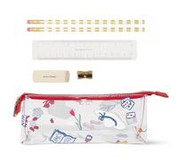 kate spade new york Astuccio trasparente per penne e matite da donna, grazioso astuccio da lavoro in PVC, con cerniera, include 2 matite, temperamatite, gomma e righello (Park Picnic)