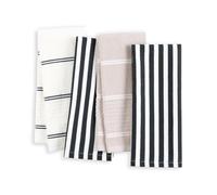 Kate Spade New York Botanical Stripe - Set di 4 asciugamani da cucina assorbenti, 100% cotone, nero/beige, 43,2 x 71,1 cm