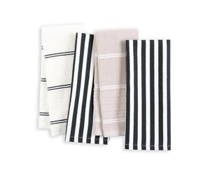 Kate Spade New York Botanical Stripe - Set di 4 asciugamani da cucina assorbenti, 100% cotone, nero/beige, 43,2 x 71,1 cm