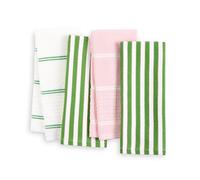 Kate Spade New York Botanical Stripe - Set di 4 asciugamani da cucina assorbenti, 100% cotone, verde/rosa, 43,2 x 71,1 cm