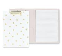 Kate Spade New York Cartellina portadocumenti professionale formato A4 con clip a basso profilo, include blocco note a righe, passante per penna e tasca, puntini dorati con scritta