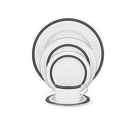Kate Spade New York Union Street Dinnerware 5-Piece Place Setting, White Bone China with Black and Platinum Details