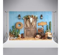 Kate western cowboy a tema da gioco fotografia da fondo 10x10ft/3x3m blu sfondo da parete in legno foto per bambini Banner di compleanno Banner decorazioni di cabine rustiche