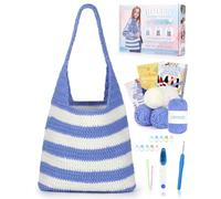 Katech Set all'uncinetto/maglia per borsa a righe, set di uncinetti con istruzioni e video tutorial, accessori all'uncinetto, in cotone per uncinetto, per principianti, set all'uncinetto per