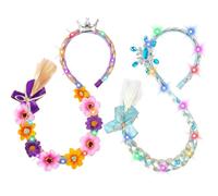 KATELUO Cerchietti per Capelli da Principessa, 2 Pezzi Parrucche Lunghe Intrecciate da Principessa, Treccia Principesse con Luce LED, Treccia con Capelli Lunghi per Halloween, Carnevale, Cosplay