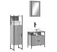 KATERYY Set Mobili da Bagno 3 pz Grigio Sonoma in Legno Multistrato,Set Mobili Bagno Moderno con Ampio Spazio di Conservazione e Specchio per un Bagno Ordinato e Funzionale Set arredo bagno