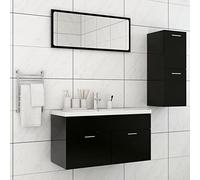 KATERYY Set Mobili da Bagno Nero in Truciolato,Arredo Bagno Elegante con Ampio Spazio di Stoccaggio per un Bagno Moderno e Organizzato Set arredo bagno