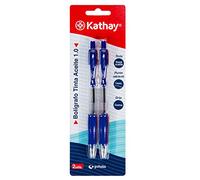 Kathay 86210330 - Confezione da 2 penne a scatto, inchiostro blu, base olio, punta 1 mm, perfette per la scuola e l'ufficio