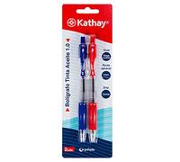 Kathay 86210398 - Confezione da 2 penne a scatto, inchiostro blu e rosso, base olio, punta 1 mm, perfette per il tuo materiale scolastico e ufficio