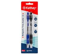 Kathay 86210399 - Confezione da 2 penne a scatto, inchiostro blu e nero, base olio, punta 1 mm, perfette per il tuo materiale scolastico e ufficio