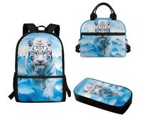 Kathyboom 3 zaini per la scuola di grande capacità, per ragazze e ragazzi, portatile, resistente all'acqua, alla moda, per escursionismo, campeggio, viaggi, tigre bianca