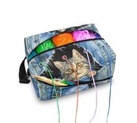 Kathyboom Organizer per riporre i filati di gatti e jeans, resistente all'acqua, borsa per accessori da cucito all'uncinetto, con tracolla, accessori per maglieria e uncinetto, supporto per filati per