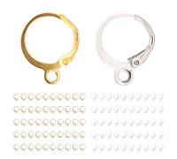 KATIMI 100 Pezzi Ganci per Orecchini a Leva in Acciaio Inossidabile Placcato Oro e Argento, Huggie Hoop Rotondi per Orecchini Fai da Te, Accessori per Creazione di Gioielli