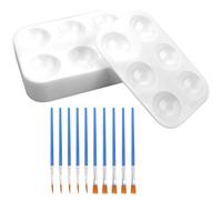 KATIMI 20 Pezzi Tavolozza per Dipingere, Tavolozza Plastica 6 Fori, Tavolozza Acquerelli Rettangolare, Tavolozza di Pittura Con 10 Pennelli per Bambini Adulti Pittura Scarabocchi (8.5 × 12 cm)