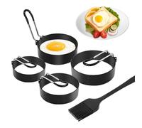 KATIMI 4 Pezzi Stampo Pancake, Stampo per Uova Rotondi, Anelli per Uova per Frittura da 2,95/3,93 Pollici in Acciaio Inox con Pennello Cucina, Antiaderente e Facile da Rimuovere