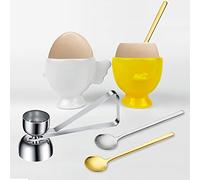 KATISHYRO Set di 5 portauova, in ceramica, 2 portauovo crudi, 1 tagliauova con 2 cucchiai per decorazione, colazione brunch